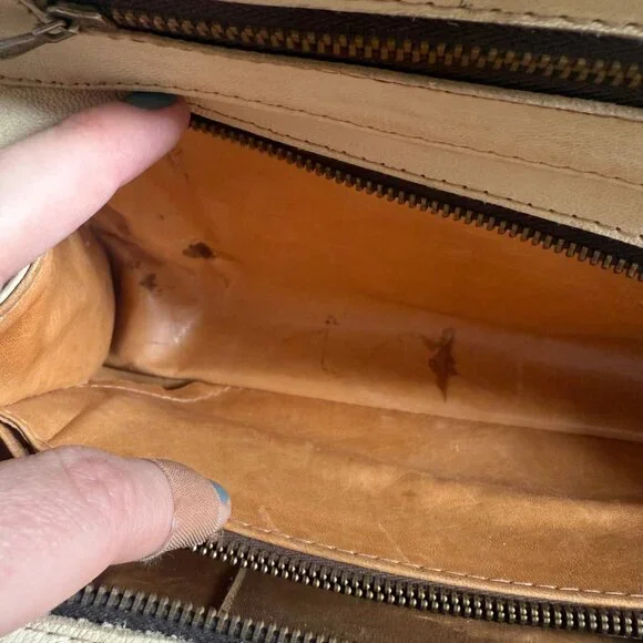 Vintage Leather Tooled Handbag Purse Ivory Western Ideal Zipper Cream - Picture 8 of 13